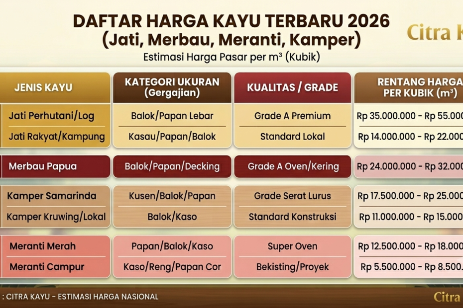 daftar harga kayu 2026